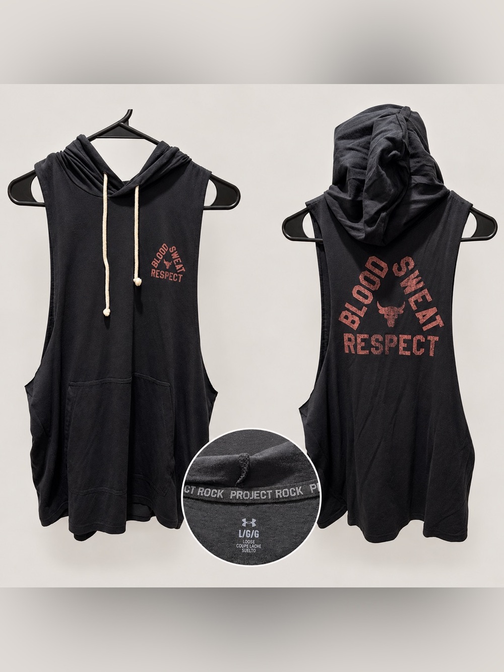 Under Armour Black Sleeveless Hoodie Tank with Red Graphic